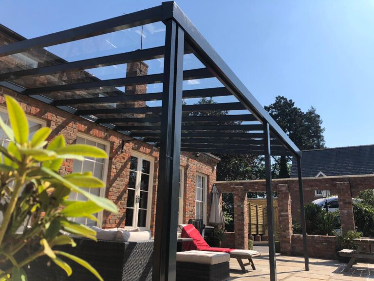 Aluminium and glass garden pergola Scotland