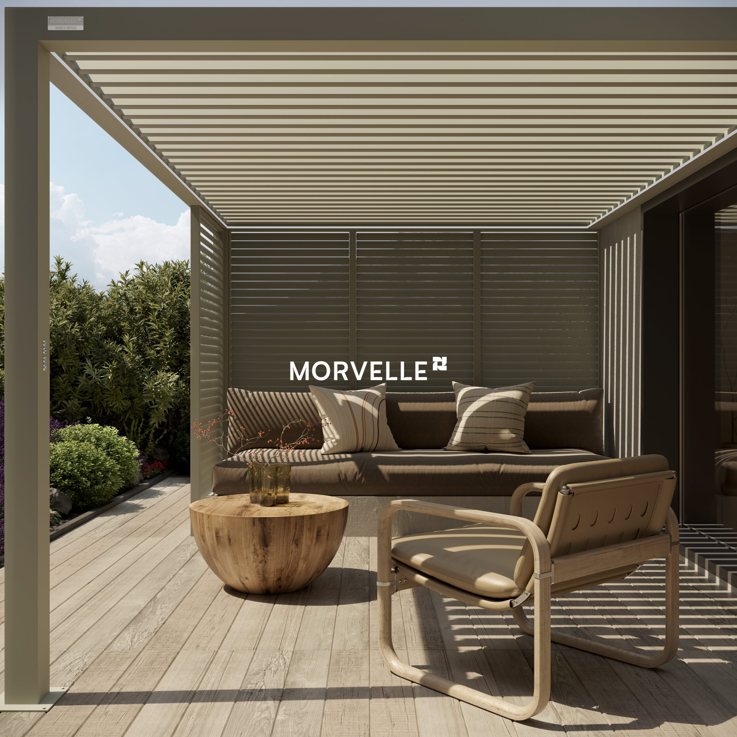 5th Image - Select A Morvelle louvered pergola with furniture underneath