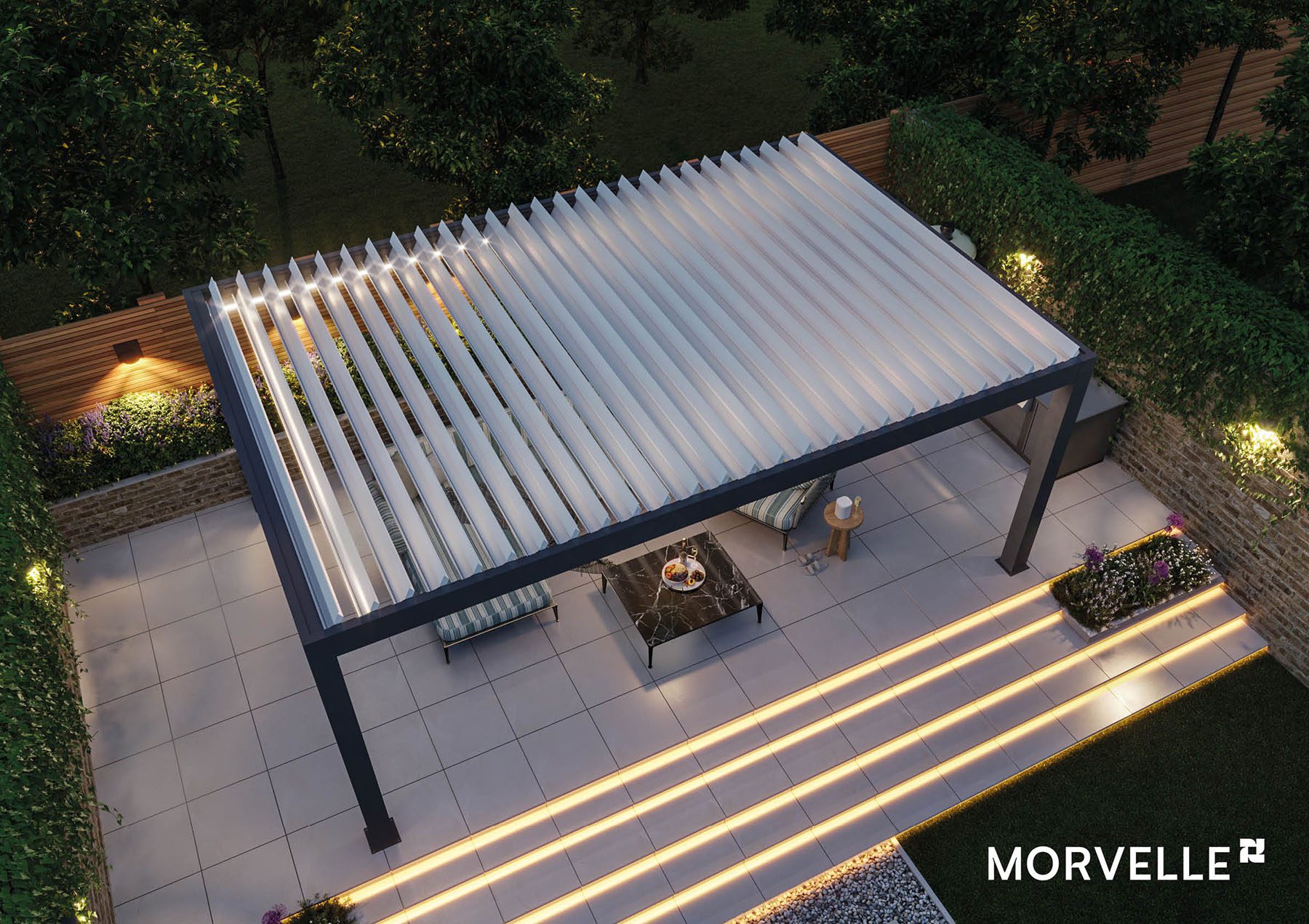 Custom 3 A metal Pergola with a louvered glass roof