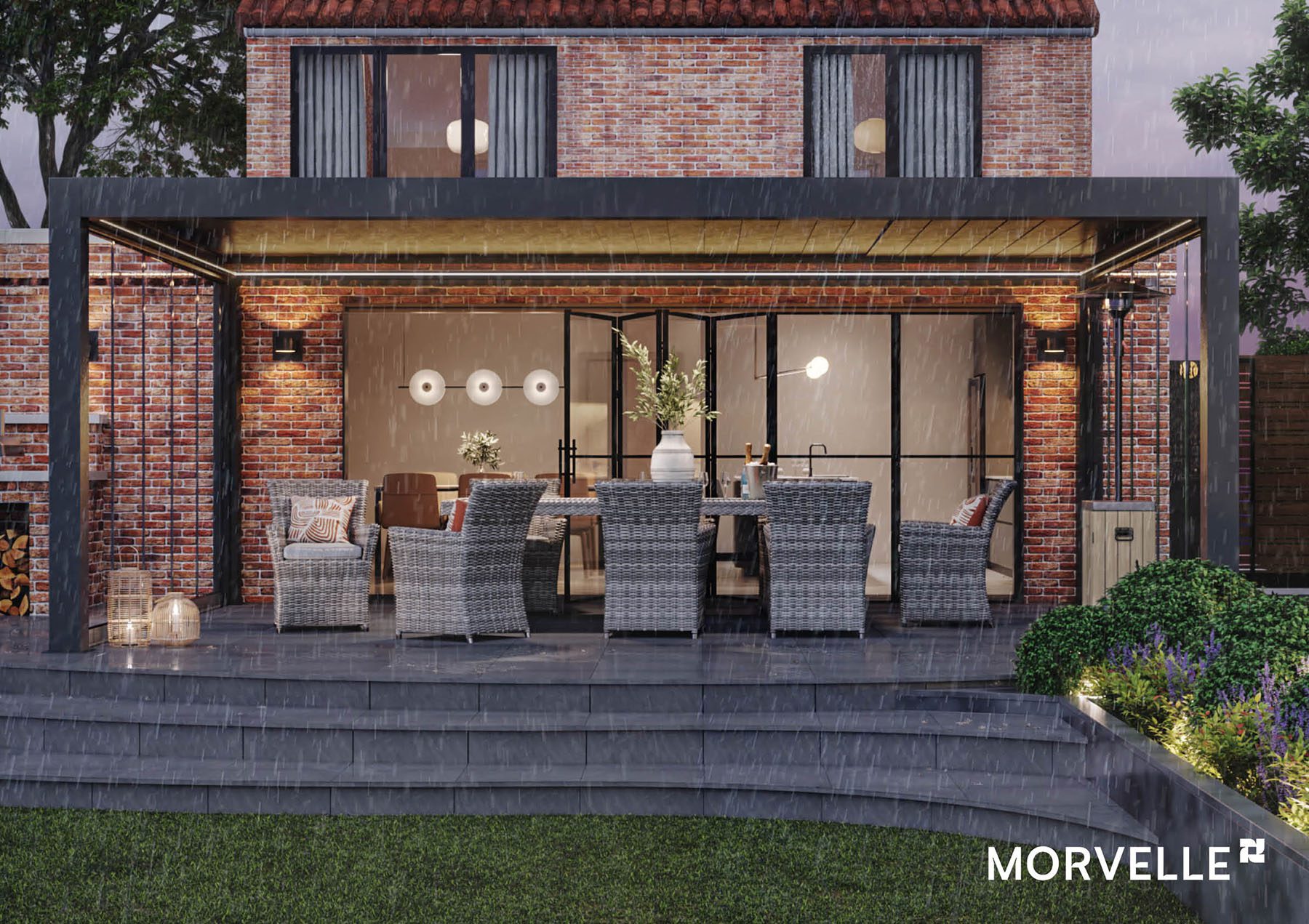 Custom 5 A metal Pergola with a louvered glass roof on a patio